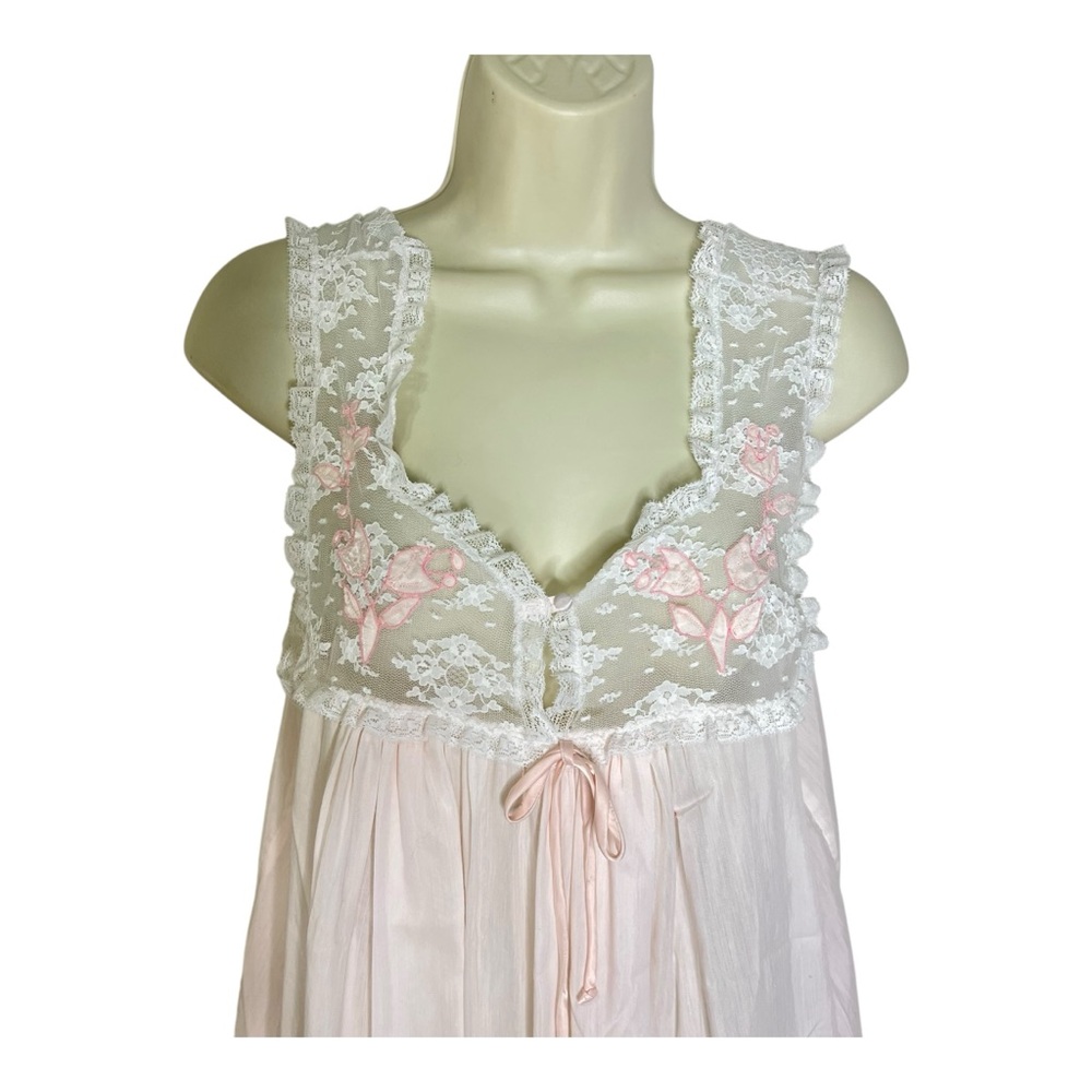 Vintage CORHAN Pink Lace Nursing Nightgown Chemise with Flaw - Picture 2 of 15